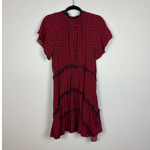 Anthropologie Robin Tiered Lace Trim Draped Mini Dress Medium - Picture 4 of 6